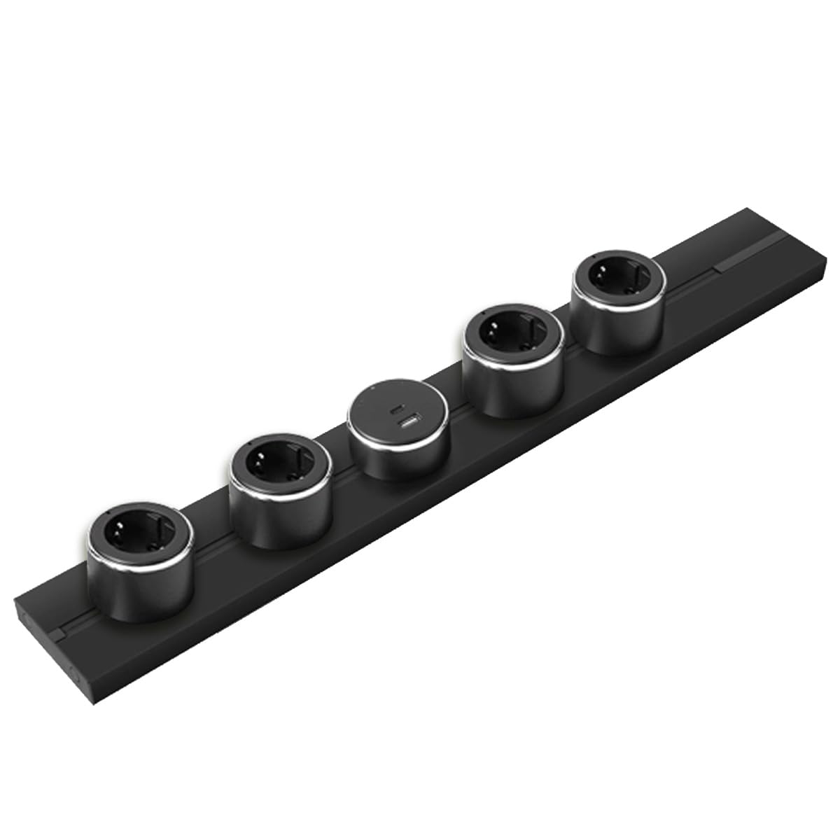 Steckdosenschienensystem 100cm AP + 4 Steckdosen + USB-A/C Power Track Stromschiene