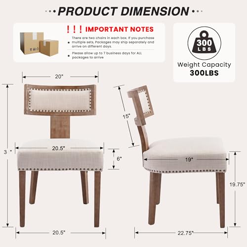 Image of HNY Mid Century Modern Dining Chairs Set of 2, Farmhouse Linen Fabric Upholstered Accent Chairs Curved Nailhead Trim Backrest Kitchen Chairs, with Hardwood Frame, Beige