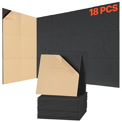 VEVOR 18 Pack Acoustic Panels with Self Adhesive, 11.8 x 11.8 x 0.4 inch Sound Proof Foam Panels, Polyester Fiber Soundproof Wall Panels High Density, for Home, Studio, Office, Theater, Black