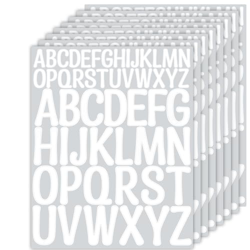 NISENTIA Buchstaben Aufkleber 416 Stück/8 Blatt Selbstklebende Buchstaben Vinyl Sticker Buchstaben zum Aufkleben Klebebuchstaben Wetterfest für Postfach Schilder Adressnummer DIY (Weiß)