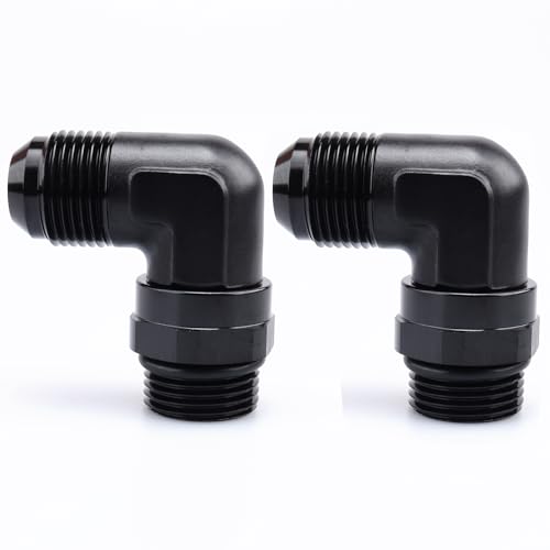Image of AC PERFORMANCE Aluminum 90 Degree -12 AN Male Flare to -12 AN ORB O Ring Port Swivel Fitting Adapter, Black Pack of 2
