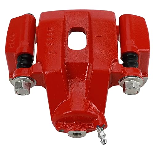 Image of TRQ Rear Left Brake Caliper w /Bracket Performance Red Drivers Side
