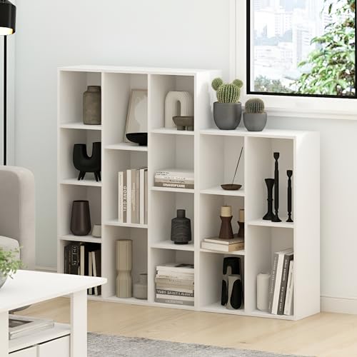 Furinno LUDER Book Shelf, 11-Cube Bookshelf, Reversible Cube Storage Bookcase, Open Storage Shelf, Closed Back 9.4 x 29.1 x 41.7, for Living Room, Bedroom, Home Office, White - image 9