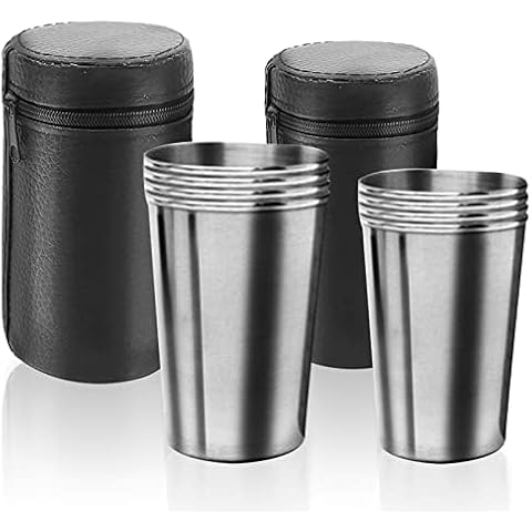 Greyoe Stainless Steel Shot Cups with Leather Cases Cover