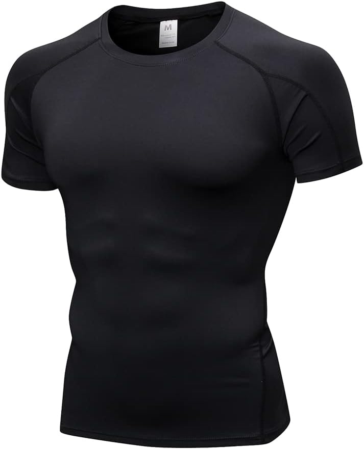 EARGFMMen's Compression Shirt Athletic Short Sleeve Quick Dry Base-Layer Workout Running T-Shirt Sports Active Fitted Top