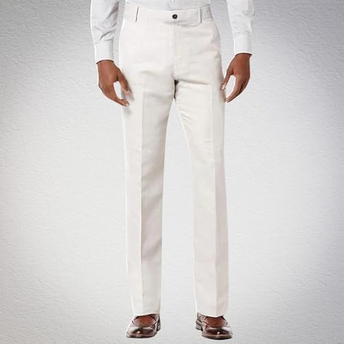 Men's Classic Fit Dress Pants Straight Leg Comfy Cotton Linen Casual Suit Pants Plain Work Business Trousers Slacks2