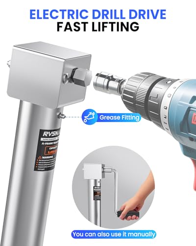 Image of 5000 lbs Heavy Duty Trailer Jack, A-Frame Trailer Jack, 20-24V Cordless Drill Compatible, RV Tongue Jack with 26 inch Lift, 9-Hole Drop Leg, Manual Crank Handle & Cover for Boat, Utility Trailers