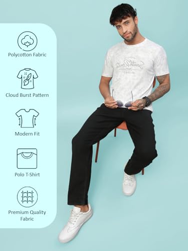 Image of Lux Nitro Men's Cloud Burst Printed Half Sleeve T-Shirt | Cotton Blend Round Neck Tee | Regular Fit Casual Wear