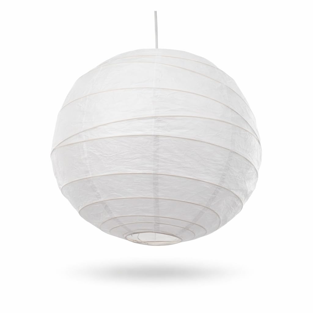 Loxton Lighting White 16" (40Cm) Paper Lantern Lampshade – Bamboo Hanging Ceiling Light Shade For Bedroom, Living Room, Wedding & Party Decor
