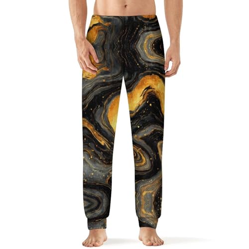 Marble Golden And Black Men's Pajama Bottoms Sleep Lounge Soft Comfy Pants Sleepwear