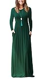 DEARCASE Women's Long Sleeve Long Maxi Fall Casual Dresses Dark Green Large