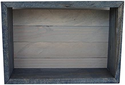 Wood/Wooden Shadow Box Display With Backing - 16" x 6" - Two Tone - Worn Navy/Antique White - Rustic Decorative Reclaimed Distressed Vintage Appeal