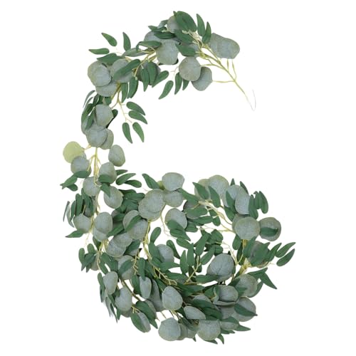 SILENRADAWN Guirnalda de Hojas de Eucalipto Artificial Realista 2 Metros, Enredadera Verde Decorativa para Hogar, Bodas y Fiestas, Plantas Colgantes Falsas para Decoración Interior y