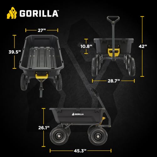 Image of Gorilla Carts Dump Garden Cart, 7 Cu Ft,1200 lb Capacity, No-Flat Tires