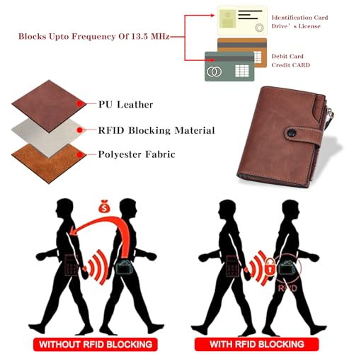 Image of Wallet for Men Large Capacity Leather RFID Blocking Trifold Wallet with 2 ID Windows and 15 Card Holders