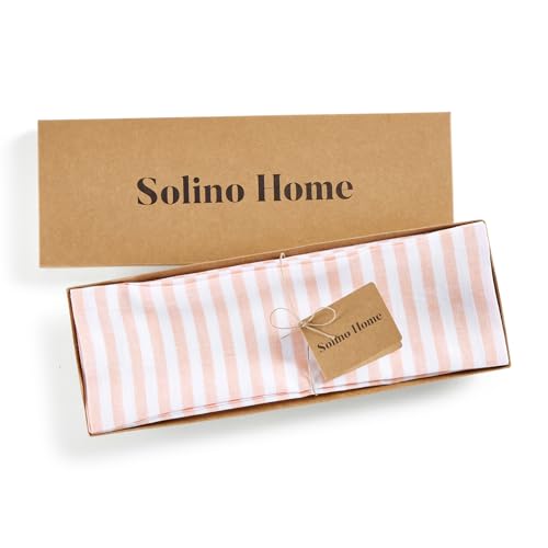 Image of Solino Home 100% Pure Linen Placemats, 14 x 19 in, Coral Striped, Set of 4 | Amalfi Stripe, define each seat for daily meals and dining, woven stripe, European flax fibres, soft, OEKO-TEX Certified