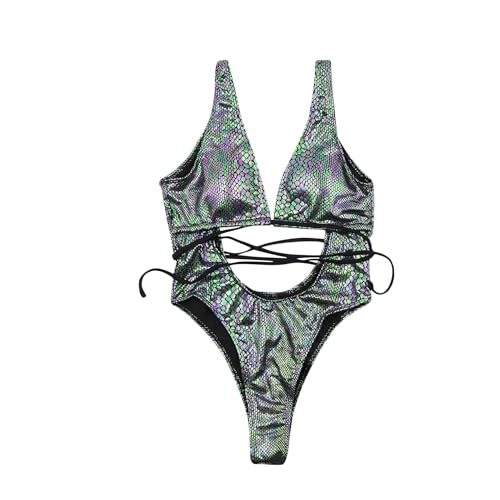 JUMISEE Women Rave Holographic Snakeskin Wrap Swimsuit Sexy Strappy Backless Bathing Suit2
