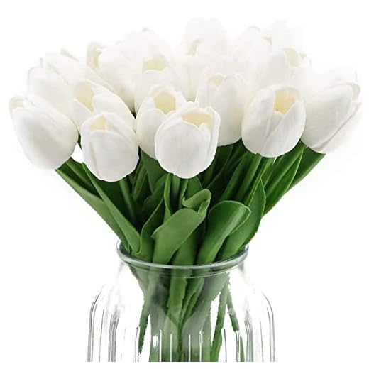 Tashce 10 unids Tulipanes Artificiales, Tulipanes Artificiales en Látex, Tacto Realista Plantas Artificiales para Ramos de Boda, Hogar, Fiesta, Flores Artificiales Decorativas (Blanco)