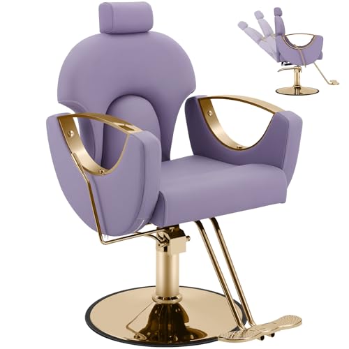 Tythical Salon Chair for Hair Stylist Reclining Barber Chair with Heavy Duty Hydraulic Pump 360 Degrees Swivel Styling Braiding Hairdresser Chair for Home Barbershop Purple