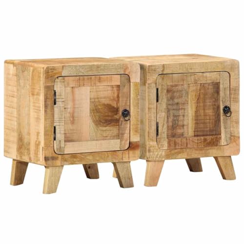 vidaXL Table de Chevet 2 pcs 40x32x46 cm Bois Massif de manguier Brut, Armoire de lit, Meuble de...