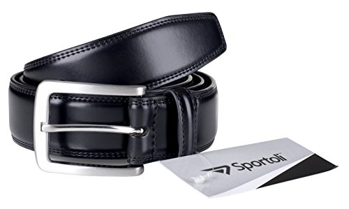 Sportoli Men's Genuine Leather Classic Stitched Casual Belt - Black Brown Tan4