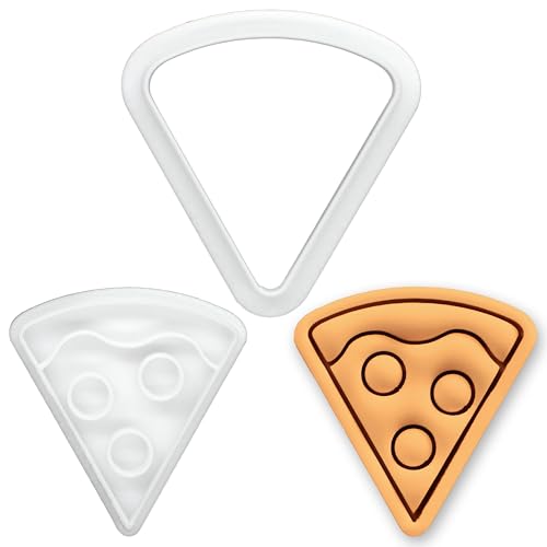 Bakerlogy Pizza Mini Cookie Cutter And Stamp Set – Pizza Slice Biscuit Cutter Fondant Embosser For Food Theme Baking, Fast Food Cupcake Toppers, Summer Bbq Party Dessert Decoration Tool