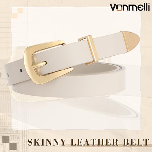 VONMELLI Women Skinny Leather Belt for Jeans Dress Thin Waist Belt Ladies Belt with Gold/Sliver Buckle3