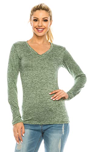 RENESEILLE Woman’s Workout T Shirt – Long Sleeve V Neck Slim Fit Stretch Casual Active Athletic Sports Basic Tee Top Tshirt SJ2022 Act Teal L