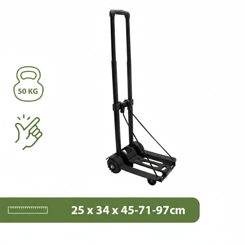 Pack and Move - Diable Pliable - 50Kg - Déménagement et Transport - Léger Compact - Petit Diable Manutention - Manche Télescopique - Tendeur intégré