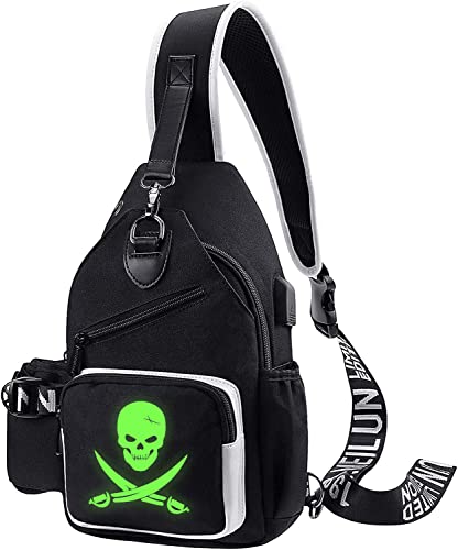 Luminous Sling Bag Cross Body Shoulder Backpack Multifunction Chest Bag for Men Boys Travel Sports Skull