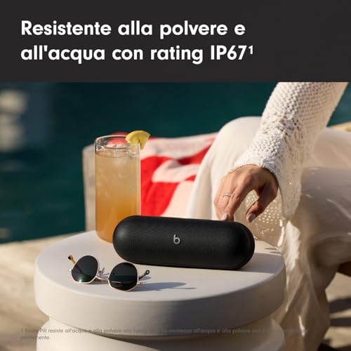 Pill - Altoparlante Bluetooth wireless e Caricatore portatile tramite USB-C - Fino a 24 ore di autonomia della batteria, resistente all'acqua IP67, compatibile con Apple e Android - Nero opaco - Gadget - Immagine 2