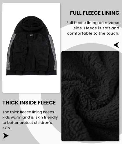 Image of Boys Hoodie Zip Up Fleece Lined Jacket Kids Warm Sherpa Hooded Sweatshirts | Unisex Kids Hoodies, Full zipper, Cozy Fleece Sherpa lined Winter Coat for Boys Girls 6-15 Years, Perfect for School, Outdoor