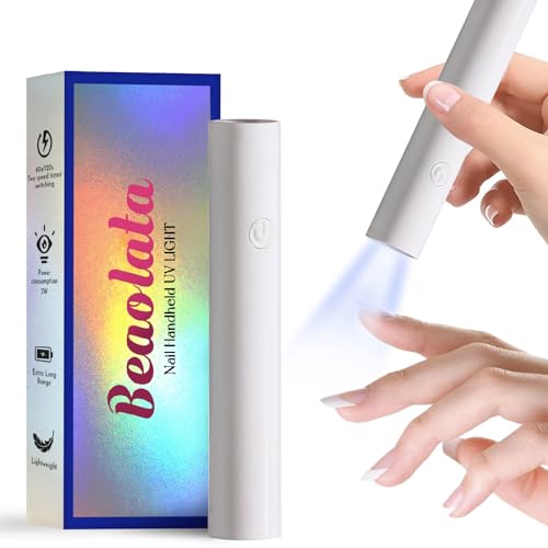 Beaolata Handheld UV Light for Gel Nails, 3W Mini UV Light for Nails, Rechargeable UV Led Nail Lamp Portable Cordless USB Nail Dryer for Fast Curing (White)