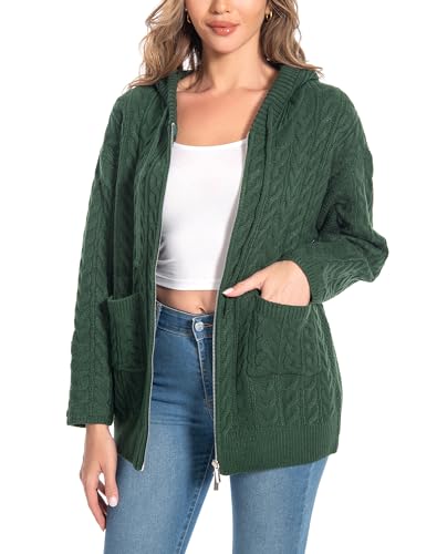 Shineflow Women Hooded Cardigan Oversized Slouchy Zipper Cable Knit Cardigan Coat Solid Color Sweater Casual Knit Knitwear3