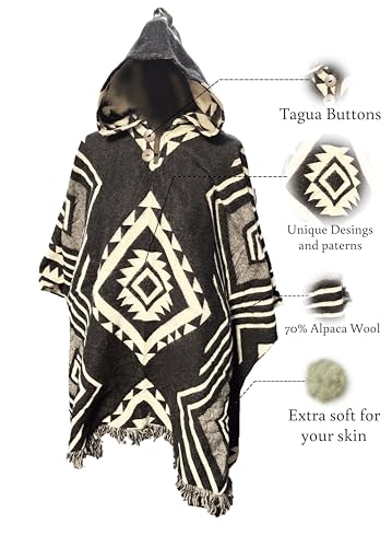 Image of Wool Poncho Men - Handmade Alpaca PONCHO - Mexican Poncho Style - Cowboy Ponchos for Men - Alpaca Ponchos.