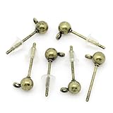 96 Antiqued Brass Plated Brass Ear Studs 5mm Ball Post with Loop Earring Finding Package of 48 Pair with Rubber Stopers