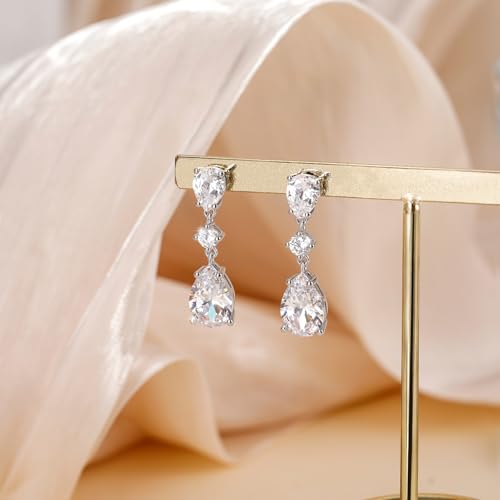 EAMTI Wedding Earrings for Brides Dangle Cubic Zirconia Sterling Silver Post Engagement Earrings for Women2