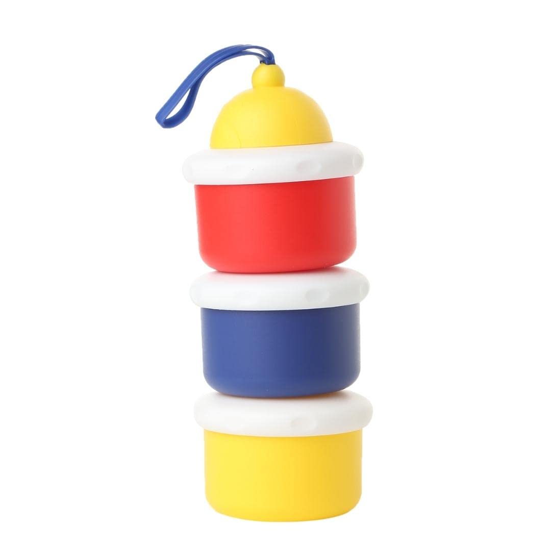 3-Layer Portable Baby Formula Dispenser | BPA Free, Milk Powder Container with lids | 3 Compartment Food, Fruit Storage with Carrying Handle for Babies/Infants/Toddler (Multi-Colored)