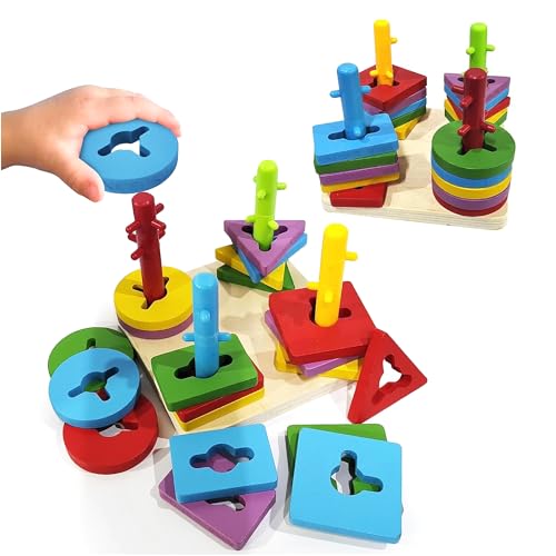 Image of Kidology Wooden Shape Sorting Game for Kids Age 3+ Years - Educational Montessori Puzzle Toy for Color & Shape Recognition, Fine Motor Skills & Early Learning | Ideal for Gifting