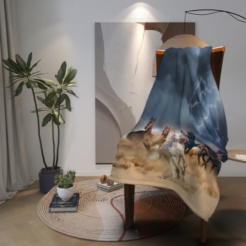 Horse Blanket Galloping Running Horse Soft Decorative Flannel Throw Blanket Lightweight Cozy Fuzzy Blanket for Couch, Bed and Chair-60''x50'' - Image 3