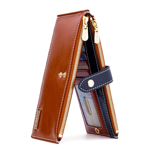 Image of ANDOILT Wallets for Women Genuine Leather Wallet RFID Blocking Bifold Multi Card Case Purse with Zipper Pocket Handbag
