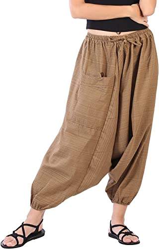 Image of Whitewhale Mens Women Cotton Stripe Aladdin Loose Baggy Boho Hippie Harem Pants