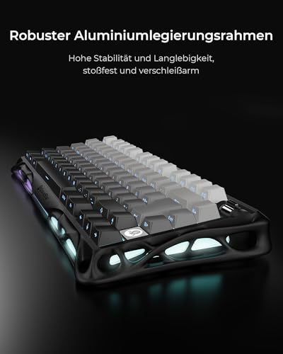 GravaStar Mercury K1 75% Mechanische Gaming Tastatur, QWERTZ Layout (DE), Magnesiumlegierung Exoskelett, Tri-Mode (2.4G/BT/USB-C), Hot Swap, Gasket Mount, RGB - Farbverlauf Schwarz 5