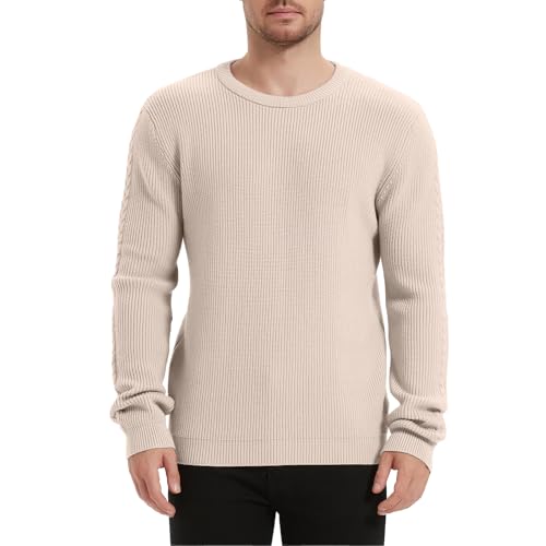 Men’s Casual Knit Crewneck Pullover Sweater Lightweight Long Sleeve Mens Sweater with Ribbing Edge