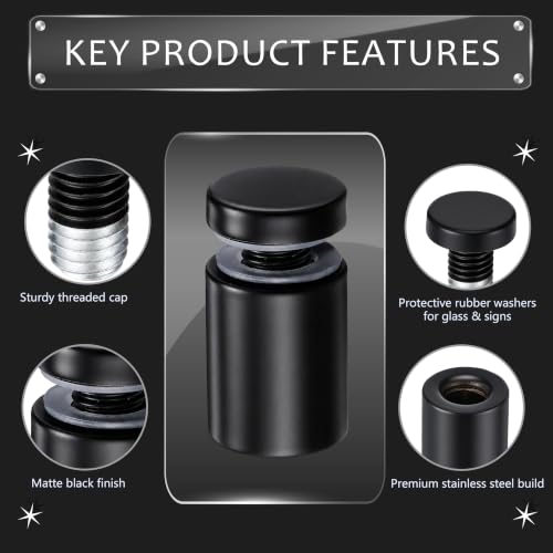 Image of Pelopy 12 Pcs Sign Standoff Screws Advertising Screws Stainless Steel Wall Standoff Mounts Glass Acrylic Nail (3 /4 x 1-3 /16 Inch,Black)