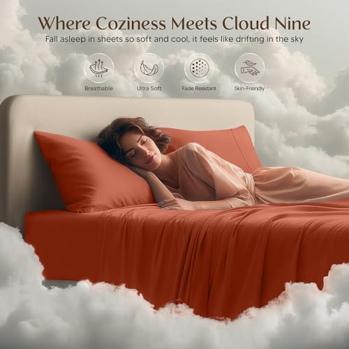 Image of Utopia Bedding Full Size Sheet Set - 4 Piece Bed Sheets, Soft and Breathable Microfiber, Includes 1 Fitted Sheet, 1 Flat Sheet and 2 Pillowcases - OekoTex (Orange)