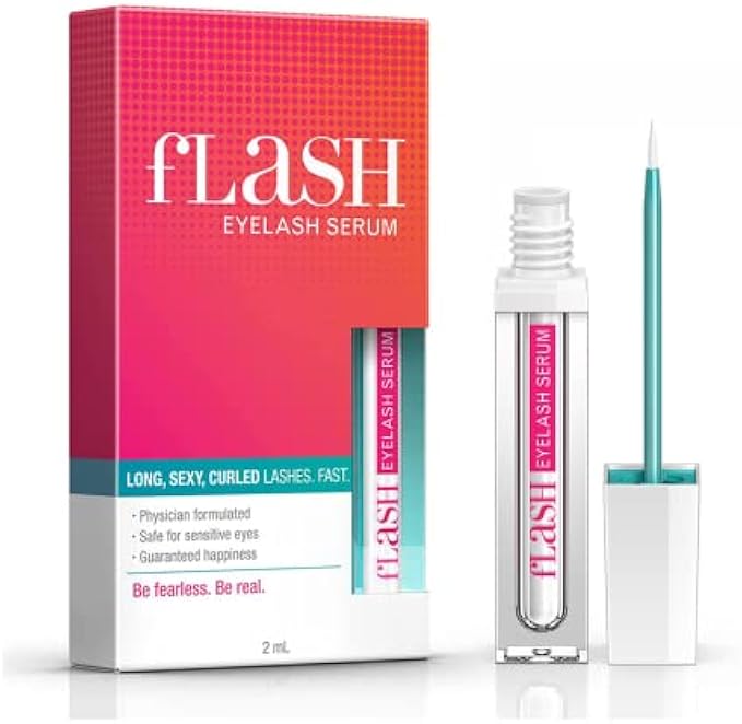 fLASH Eyelash Serum, Eyelash Serum for Long, Curled Lashes - Enhances and Strengthens Your Natural Lashes - Safe and Effective Formula, 3-Month Supply