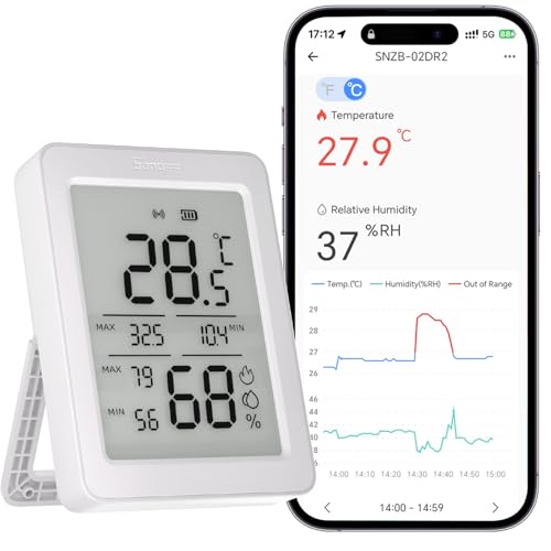 SONOFF AirGuard TH, Sensor Inteligente Zigbee de Temperatura y Humedad Interior, Pantalla LCD de 3.6'', Monitoreo en App con Gráficas, Alertas, Exportación de Datos, Visualización Remota