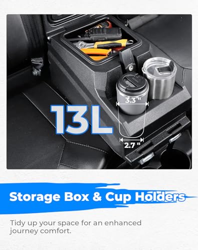 KEMIMOTO UTV Center Console Bench Seat Box Compatible with Polaris Ranger XP 1000/Crew 2017-2025, Ranger 1000/Crew 2020-2025, Ranger XP 900/Crew 2013-2019 Seat Armrest Storage/Cup Holders Waterproof