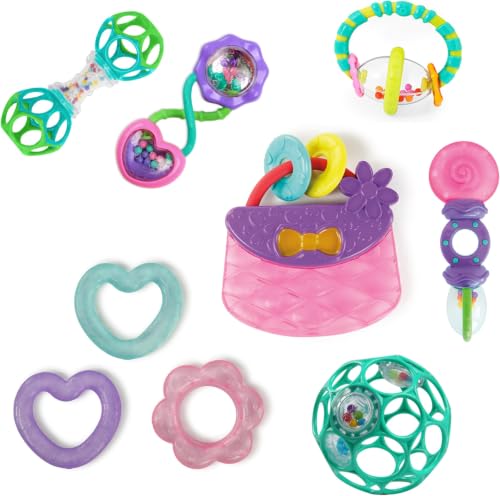 Image of Bright Starts Everything Nice Teething Toys 9-Piece Set - BPA-Free Rattles and Chillable Teethers, Purple and Pink Baby Toys, 3 Months+ (Pack of 6)